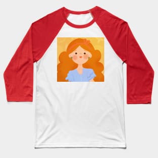 Kawaii Red-Haired Girl with Citrus Background - Vibrant Cute Art Baseball T-Shirt